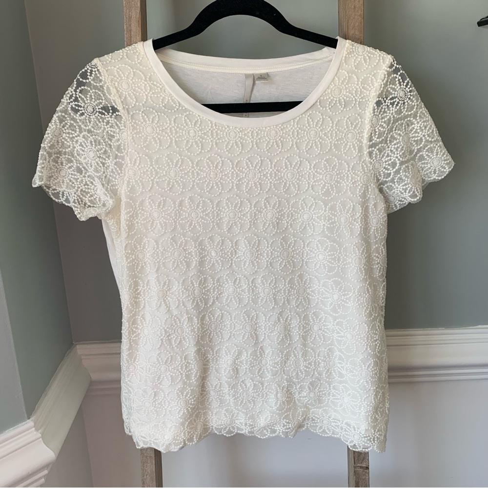 LC Lauren Conrad White Daisy Lace Overlay Top Size Small - 1635